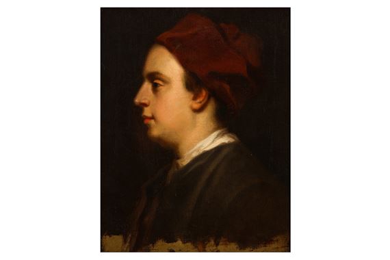 Portrait of a Gentleman thought to be John Gay in a black coat and red cap by Enoch Seeman