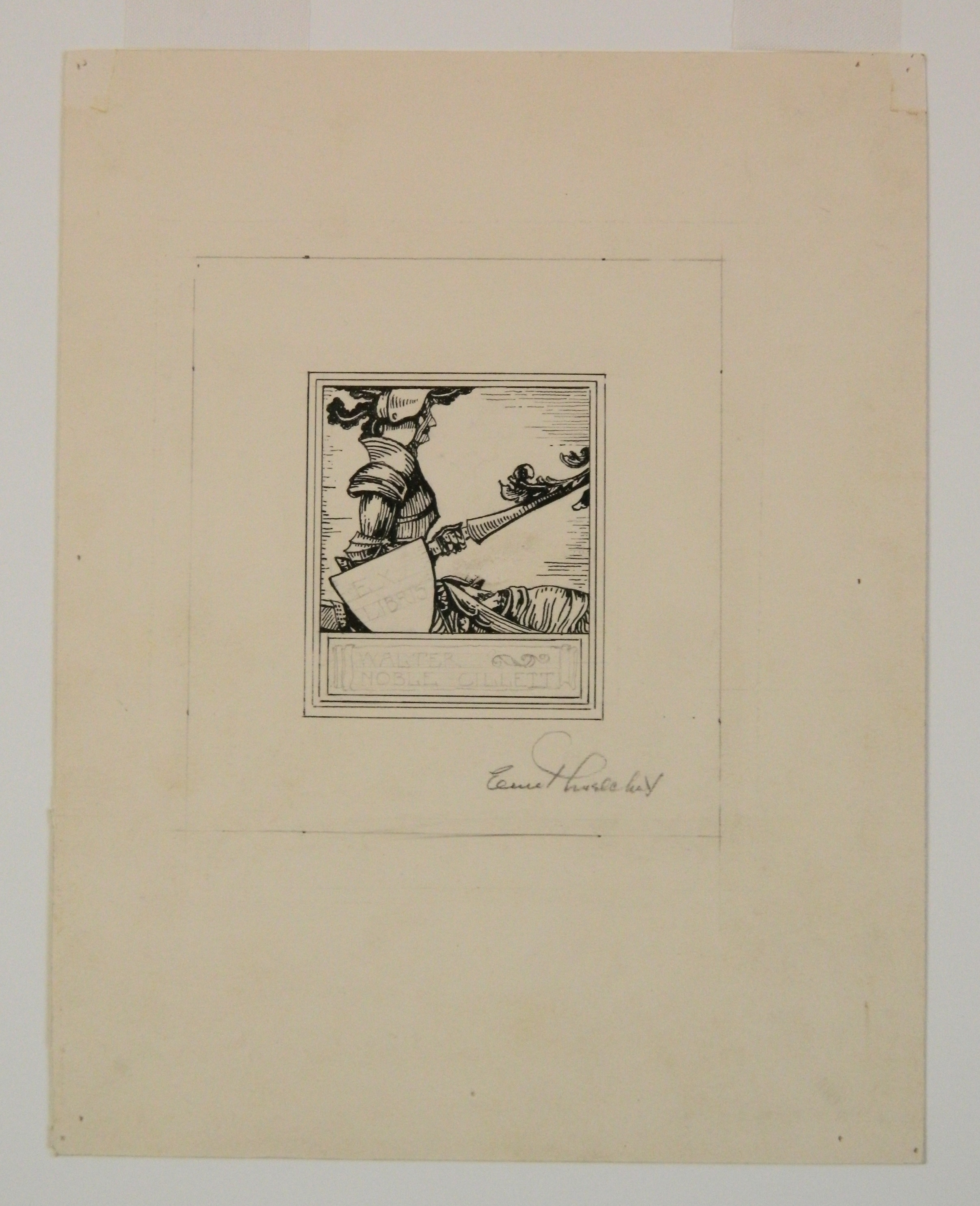 Artwork by Ernest Melchert, Five works: Ex Libris Walter Noble Gillett; Ex Libris Herbert A. Knight; Ex Libris; Ex Libris Walter Nobel Gillett; Seated Buddha, Made of ink and graphite on paper; etching and drypoint