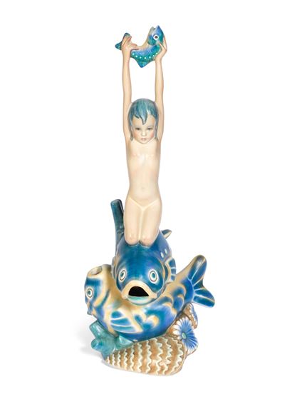 Centrotavola con pesci': An Earthenware Figure