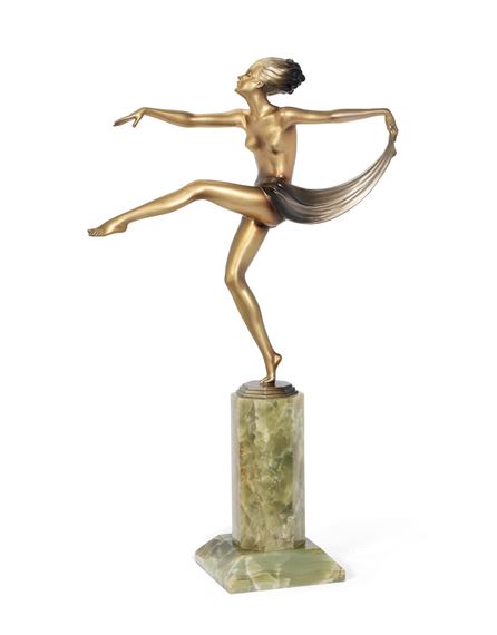 Scarf Dancer': A Large Art Deco Cold-Painted Bronze Figure of a Female Dancer by Josef Lorenzl, circa 1930