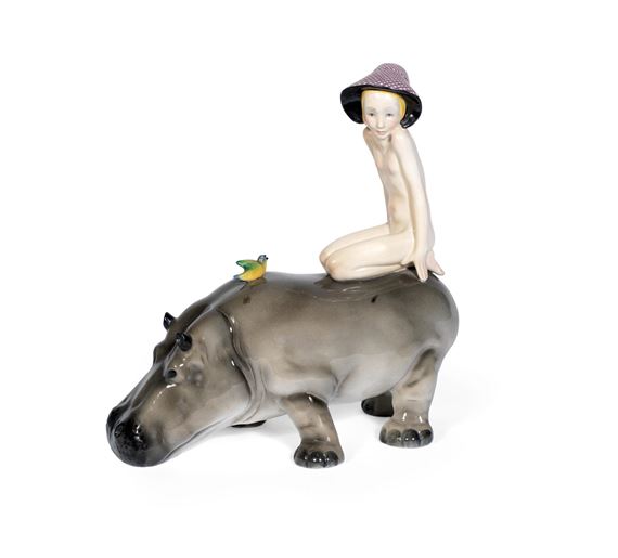 NUDINO SU IPPOPOTAMO': An Earthenware Figural Group