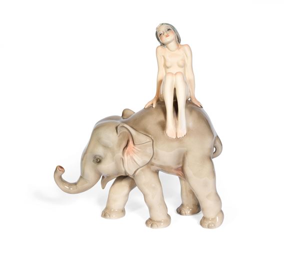 NUDINO SU ELEFANTE': An Earthenware Figural Group by Elena König Scavini, circa 1930s