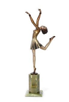A Large Art Deco Cold-Painted Bronze Figure of a Female Dancer - Josef Lorenzl