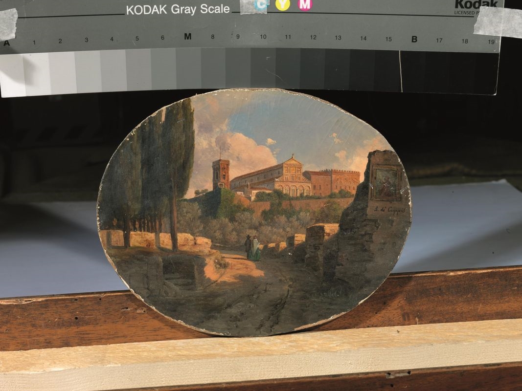 Artwork by Lusignano de Cuppis, VEDUTA DI SAN MINIATO, Made of oil on oval cardboard