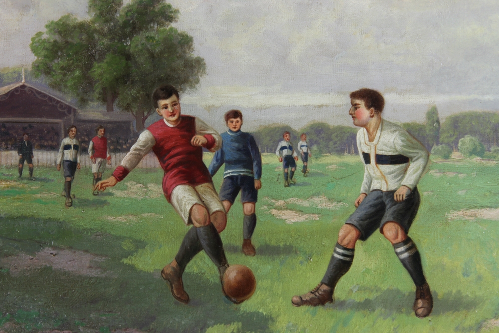 Artwork by E. Roder, Soccer Players, Made of oil on canvas