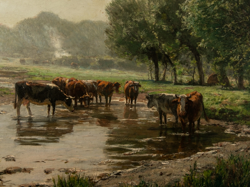 Carl Irmer | Sommerlandschaft mit Kühen an der Wasserstelle | MutualArt