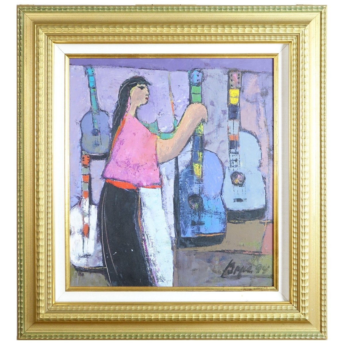 Artwork by Arcadio Boyer, Lady with Guitars, Made of Oil on Canvas