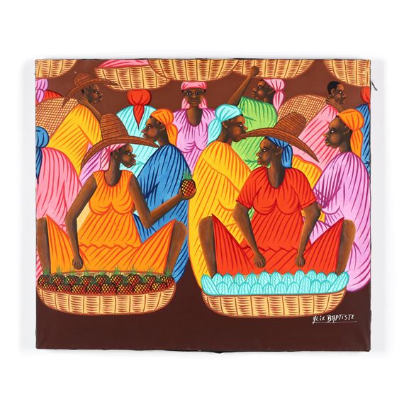 Alix Baptiste Painting of Women with Baskets and Fruit MutualArt