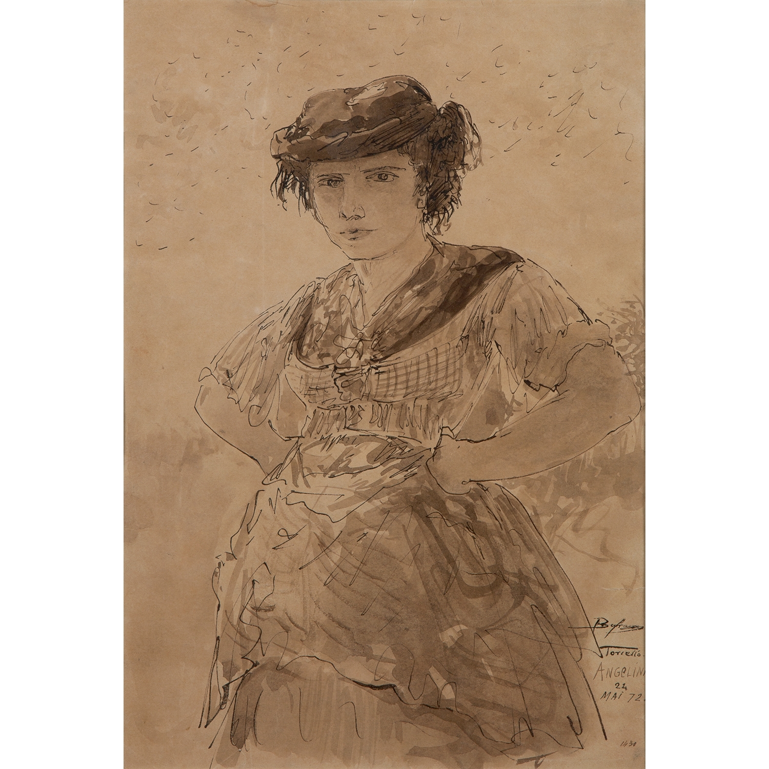 Artwork by Félix Ziem, PORTRAIT D'ANGELINA À MI-CORPS, TORCELLO, Made of Ink on paper