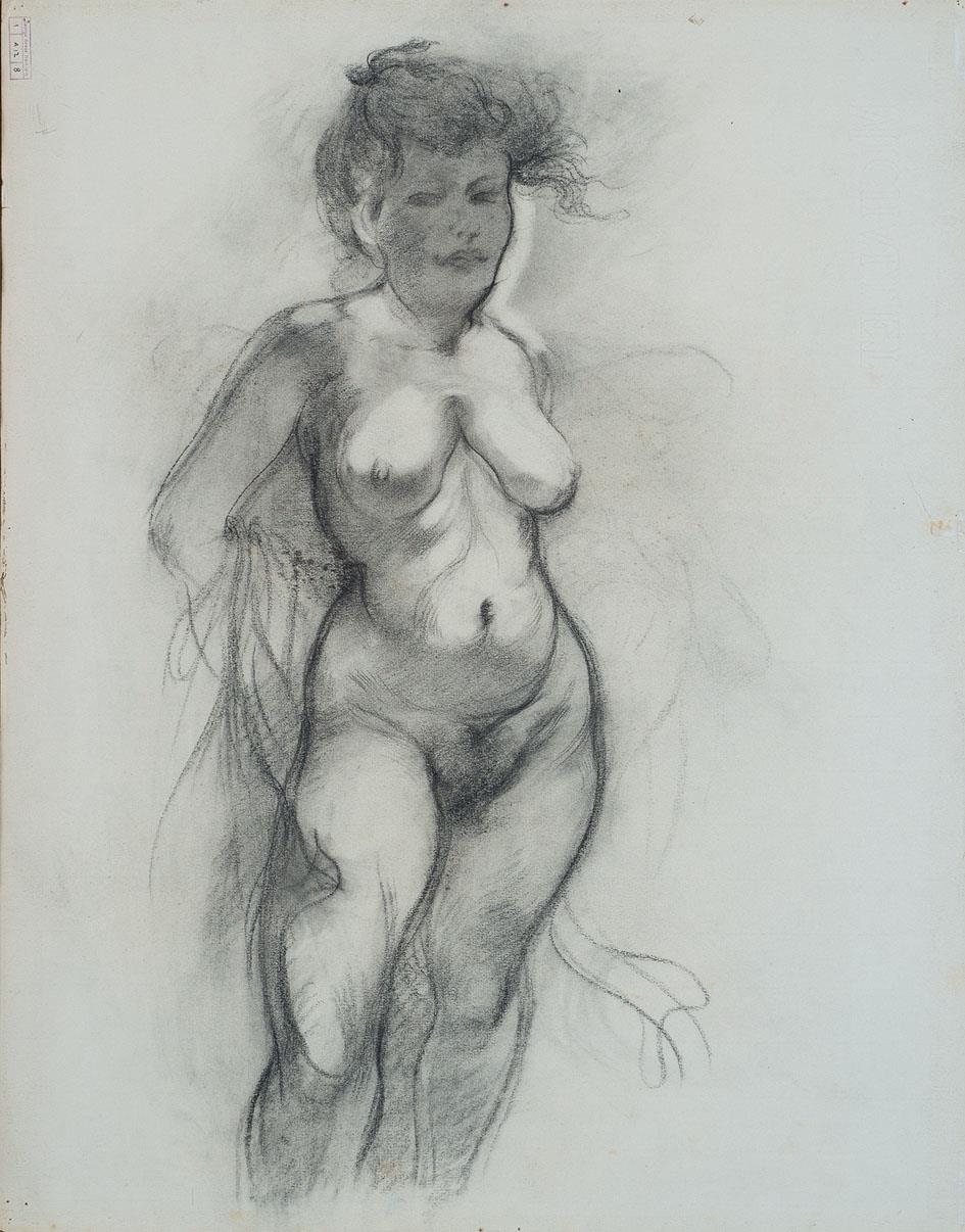Artwork by George Grosz, Nude sitting, Made of Oil on paper