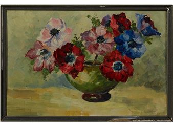 Still Life of Flowers in a Green Bowl - C.h. Schaap