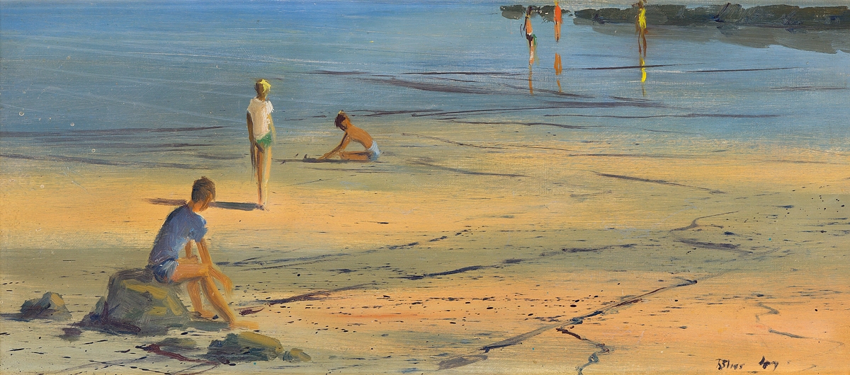 Artwork by Robert R. Bliss, Boys on the Beach, Provincetown Flats, Made of Oil on board