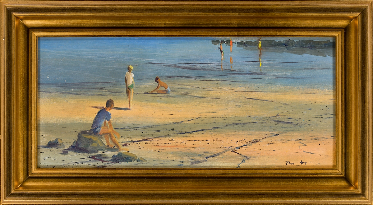 Artwork by Robert R. Bliss, Boys on the Beach, Provincetown Flats, Made of Oil on board