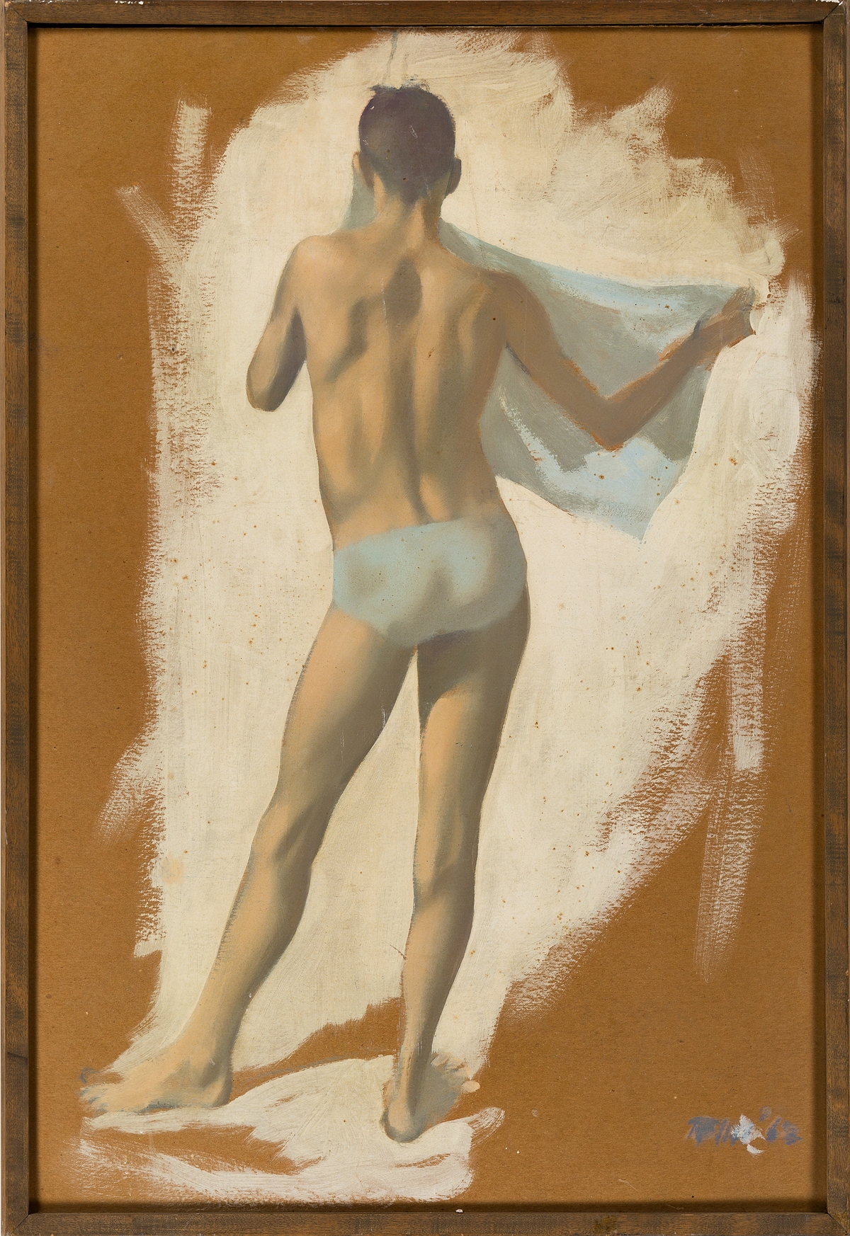 Artwork by Robert R. Bliss, Boy Bather with a Blue Towel, Made of Oil on board