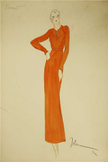 John Guida | A Vionnet Fashion Design - a lady in an orange dress (1932) |  MutualArt