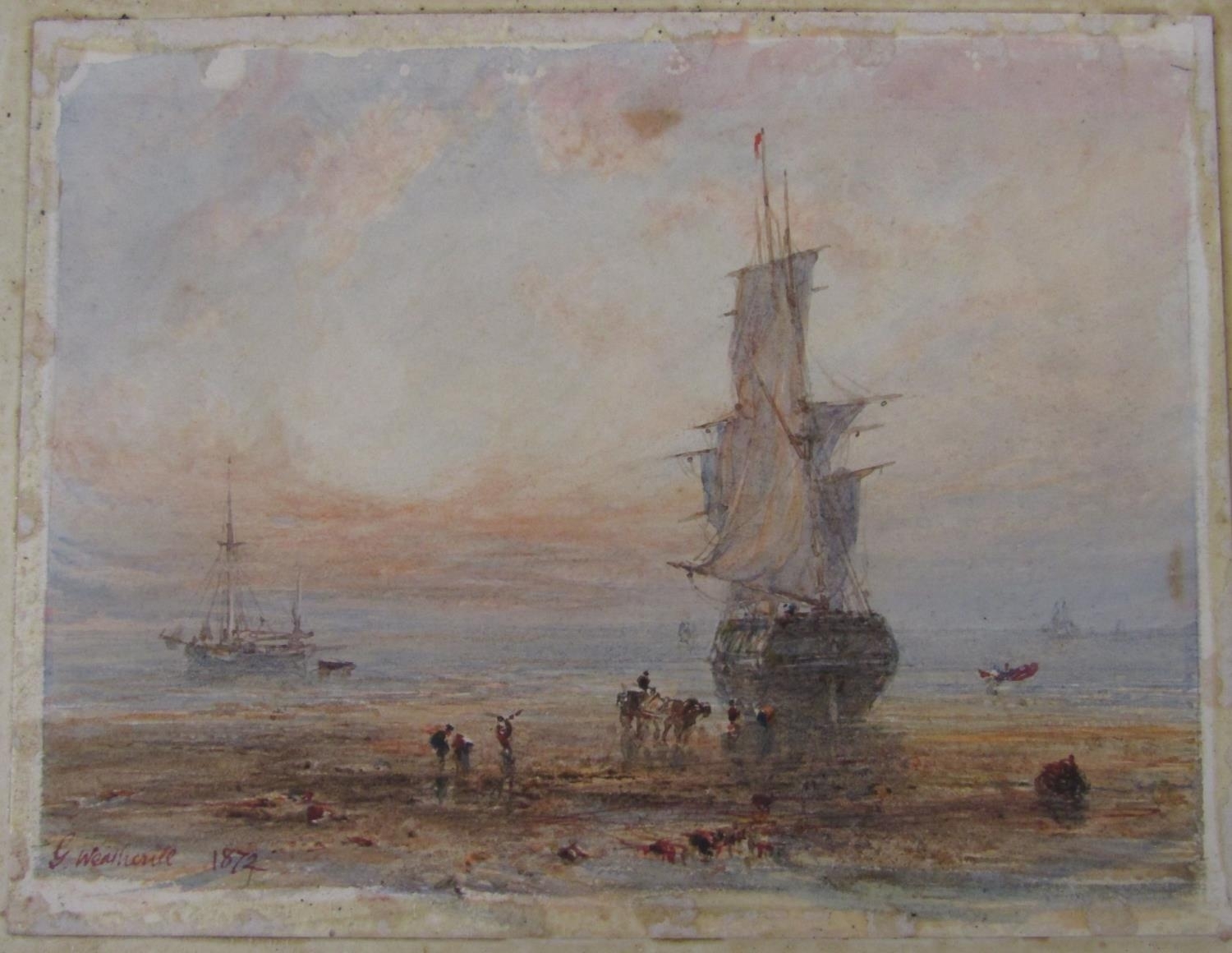 George Weatherill | A coastal scene with beached sailing vessels ...