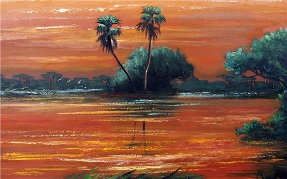 St. Lucie river fires ky with vivid orange and red sunset by Alfred Hair