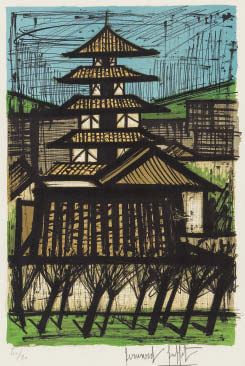 ベルナール・ビュッフェLE JAPON-Temple Byodoin,Kyoto Bernard Buffet | Temple a Kyoto from LE VOYAGE AU JAPON (1981