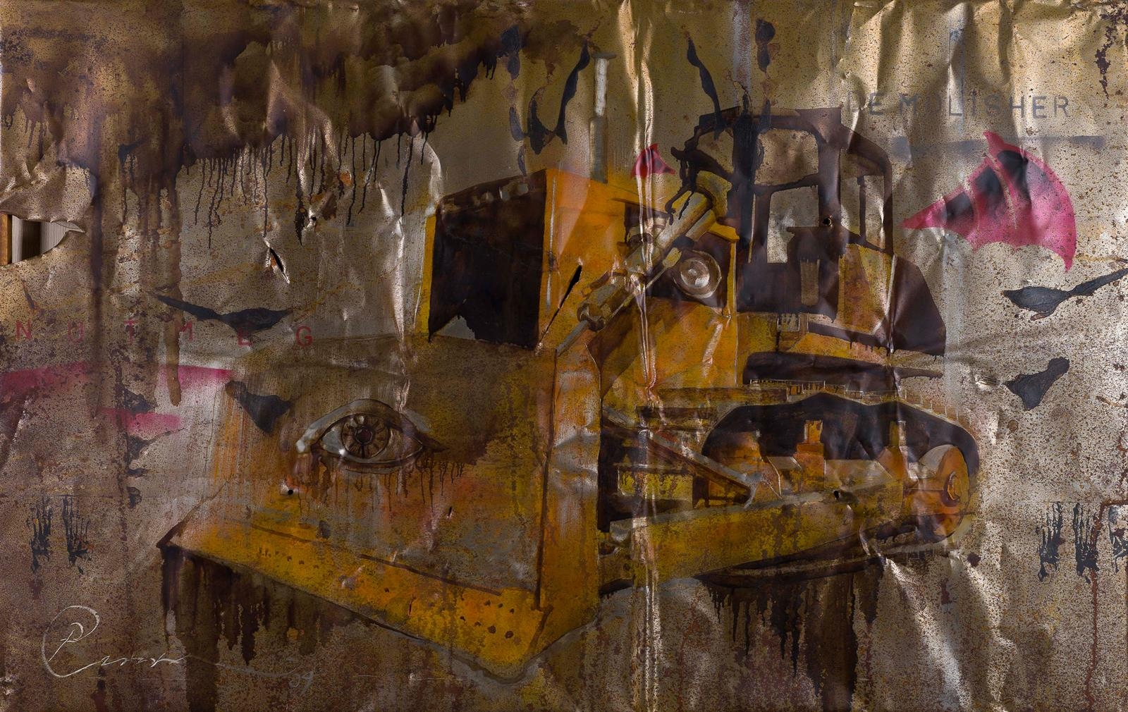 Artwork by Ruzzeki Harris, The Nutmeg Demolisher, Made of scrapped metal