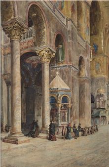 "Scorcio di navata con ciborio e figure oranti" - Giuseppe Da Pozzo