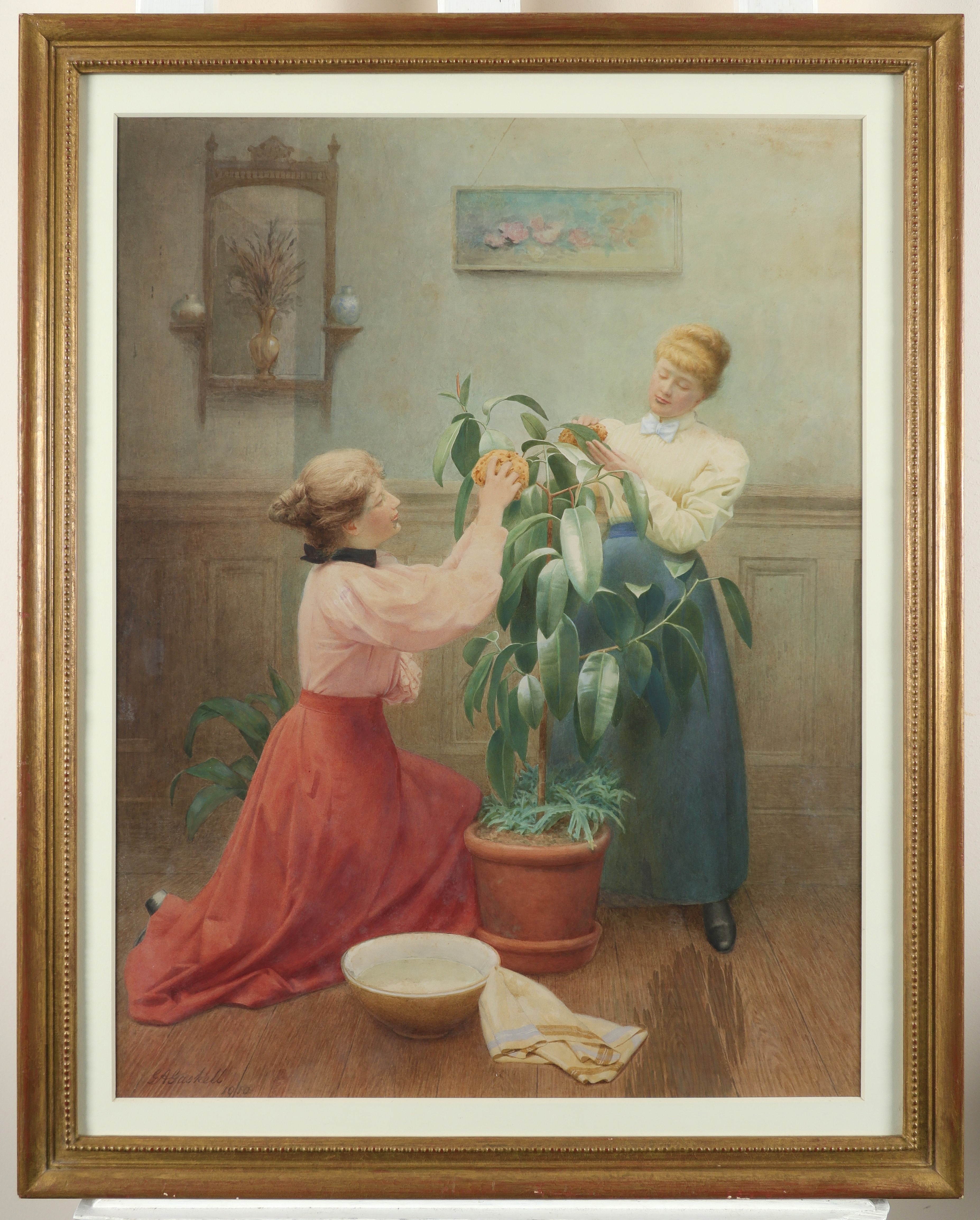 George Arthur Gaskell | Cleaning the rubber plant (1910) | MutualArt