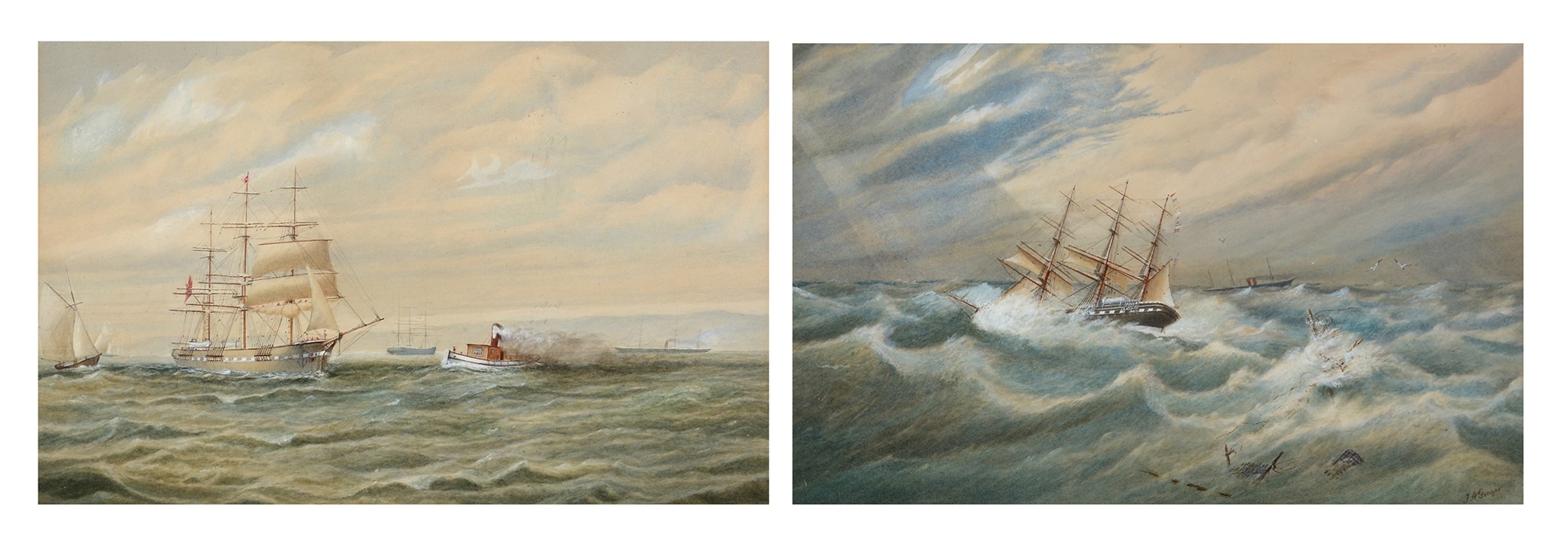 Artwork by J. A. Gregor, Two Works: Shipping at sea, Made of watercolours