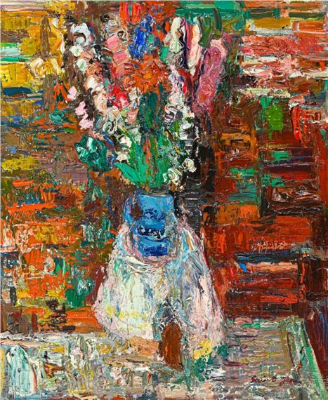 Petit bouquet devant la tenture by Marcel Saint-Jean