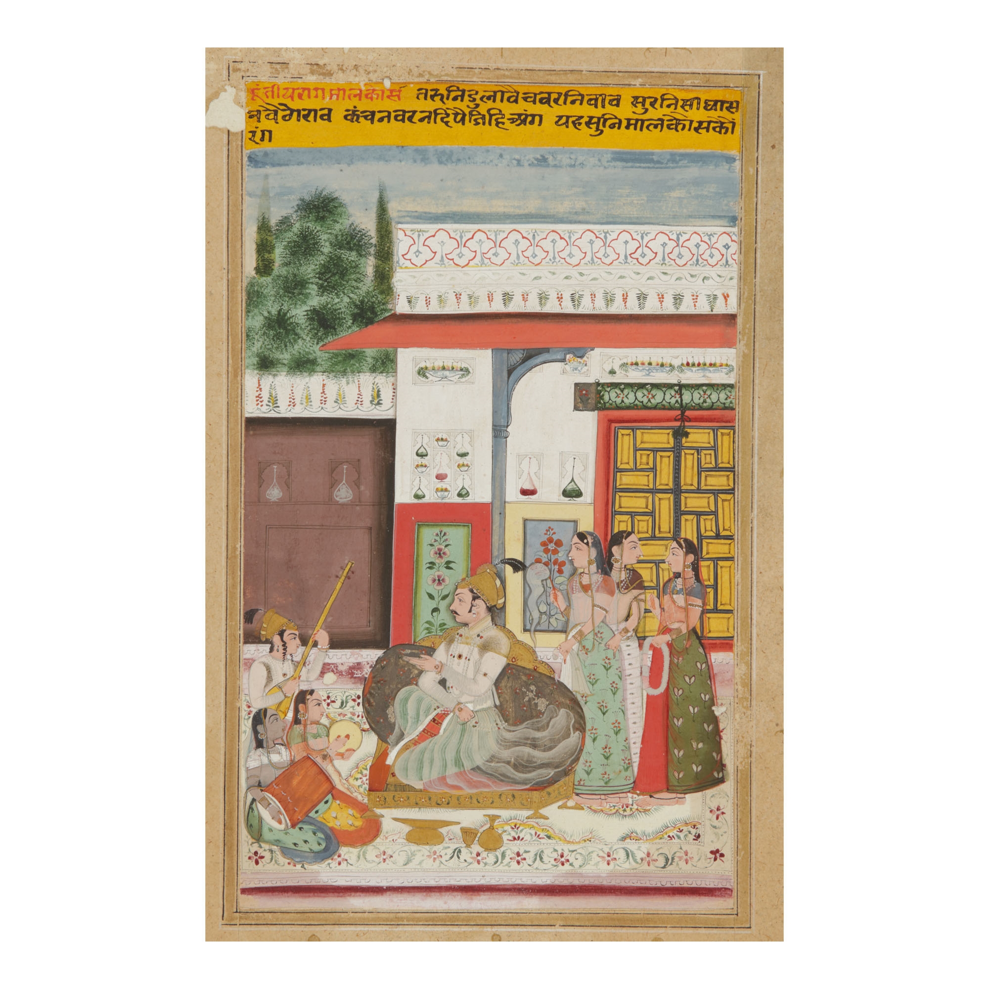 Artwork by Indian School, 18th Century, AN ILLUSTRATION TO A RAGMALA SERIES: MALKOS RAGA, INDIA, AMBER, Made of Opaque watercolor on paper heightened with gold