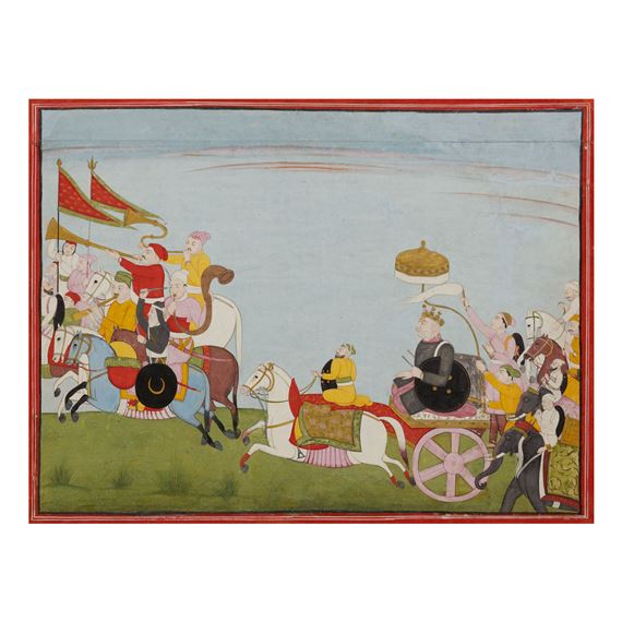 AN ILLUSTRATION TO A BHAGAVATA PURANA SERIES: JARASANDHA'S BATTLE MARCH TO MATHURA, INDIA, GULER by Indian School, 18th Century, circa 1760