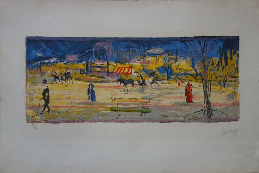 Artwork by Gabriel Dauchot, Au Bois de Boulogne, Made of lithograph on BFK Rives vellum