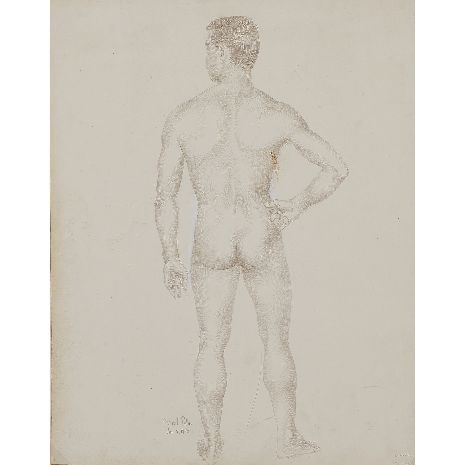 Artwork by Bernard Perlin, Male Nude, Made of silverpoint on Strathmore Seconds
