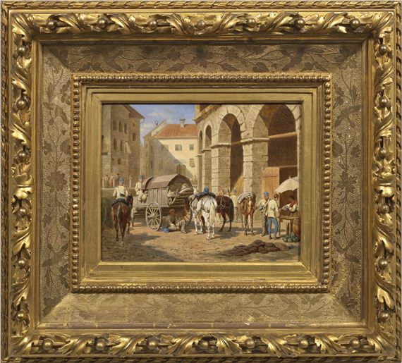 Rastende Kavalleriesoldaten in einer italienischen Stadt by Franz Quaglio, 1889