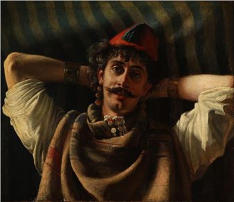 Interior from a tent with a man wearing traditional dress - Axel Valdemar Grundtvig