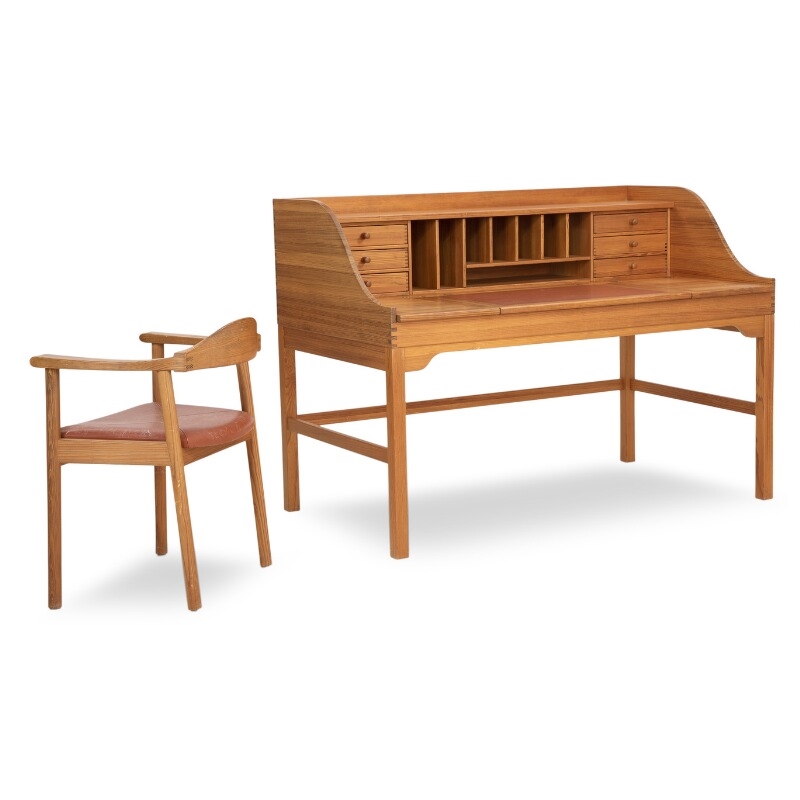 Artwork by Andreas Hansen, Desk and armchair of solid pine wood, Made of pine wood