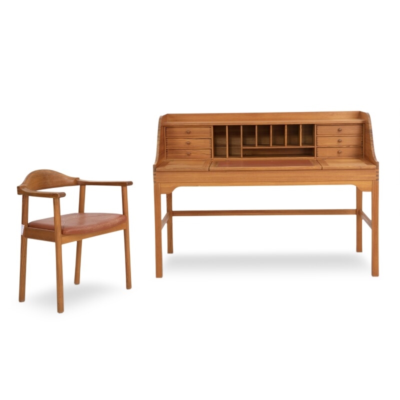 Artwork by Andreas Hansen, Desk and armchair of solid pine wood, Made of pine wood