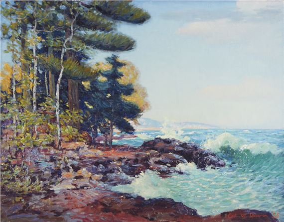 Lake Superior with Trees by Carl Wendell Rawson, '55