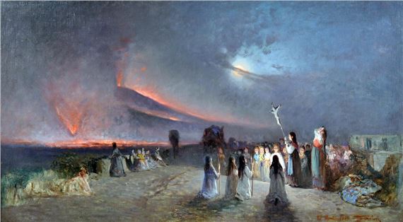La pioggia di cenere durante l'eruzione del Vesuvio del 27 aprile 1872 by Francesco Mancini, 1872