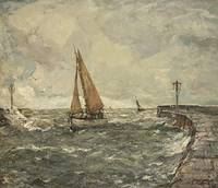 Hafeneinfahrt bei stürmischer See by Ernst Kolbe