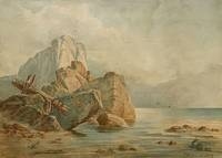 Artwork by Harald Oskar Poelchau, Felsige Küstenlandschaft, Made of Watercolor on paper