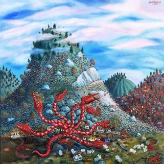 Artwork by Tamás Galambos, Rossz álom és valóság, Made of oil, wood fiber