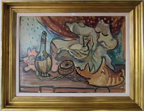 Still life with wine bottle by Helen Stein