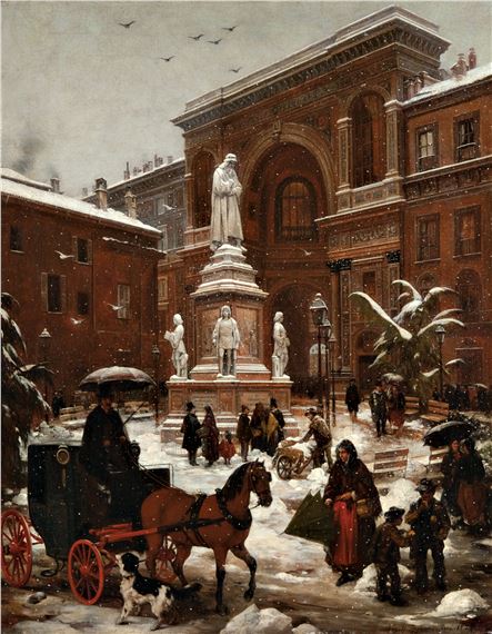 Inganni Angelo | Veduta di Piazza della Scala con effetto di neve ...