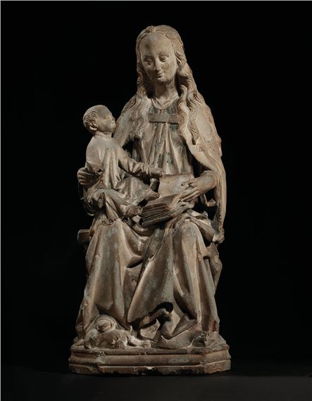 GROUPE EN PIERRE CALCAIRE SCULPTÉE REPRÉSENTANT LA VIERGE À L'ENFANT by French School, 15th Century
