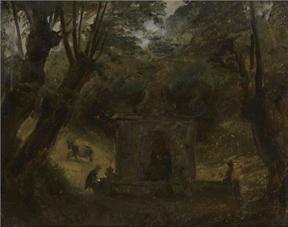 A Fountain in a wooded landscape by Auguste Jean Baptiste Vinchon