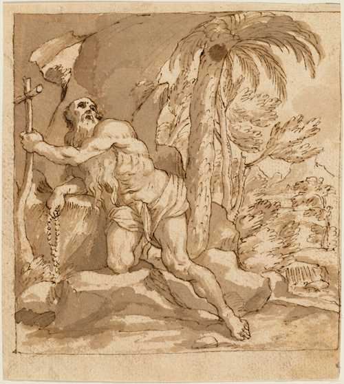 Federico Zuccaro | A hermit praying in his rock grotto. | MutualArt