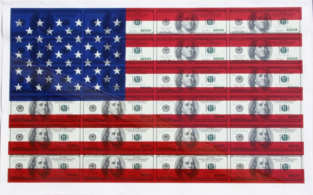 Artwork by Steven D. Gagnon, $100 U.S. Flag, Made of Serigraph on Coventry