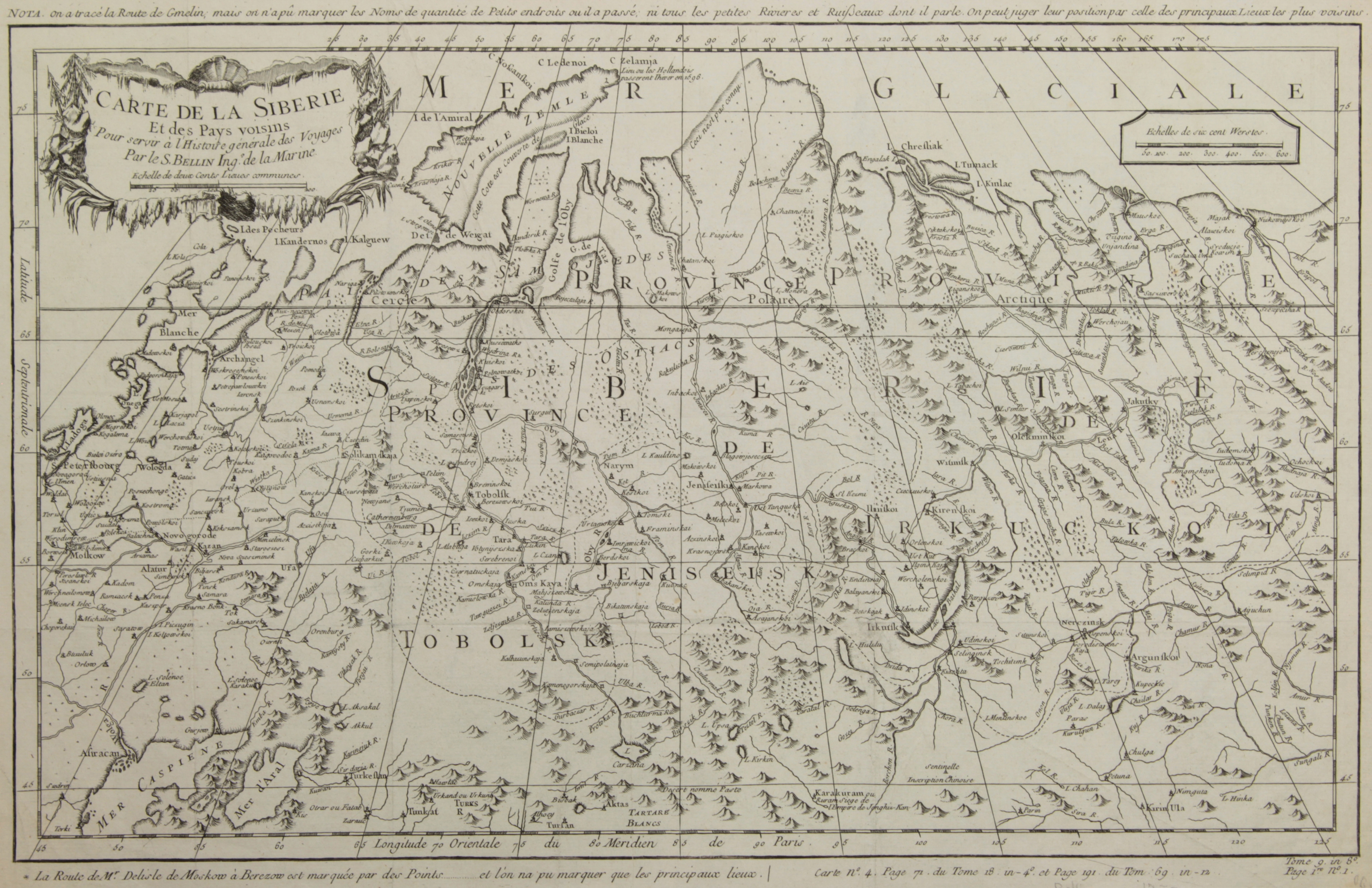 Carte De La Siberie Et des Pays voisins pour servir a l'Histoire general des Voyages by Jacques Nicolas Bellin, 1754