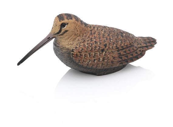 A hand painted silver and enamelled woodcock box by Romeo Miracoli, 20th Century