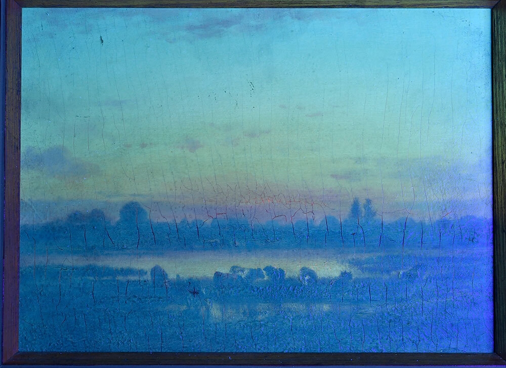 Artwork by Jules Dupré, Cows Watering at Sunset, Made of oil on panel