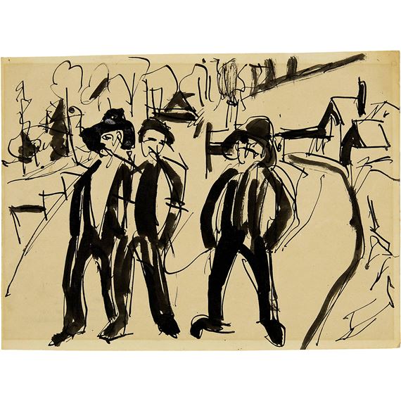 Drei Bauern by Ernst Ludwig Kirchner, circa 1918-1920